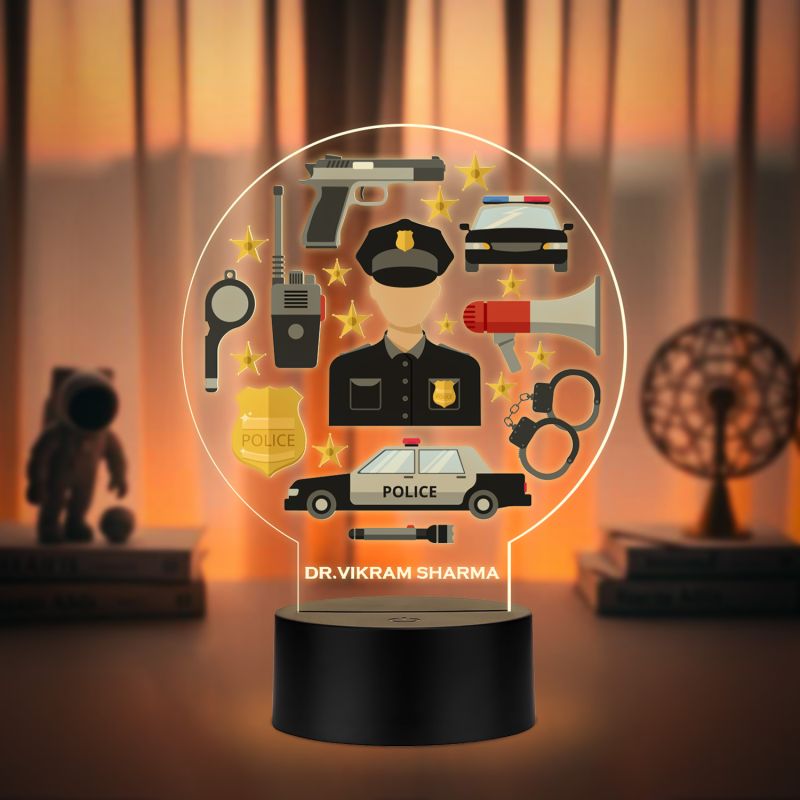 Personalized Police Theme LED Night Lamp Custom with Name Warm White Light Gift for Police Officer